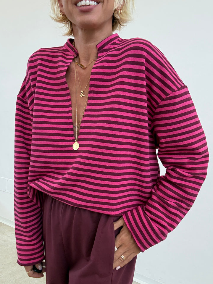 FELPA RACHELE RIGHE FUCSIA/PRUGNA