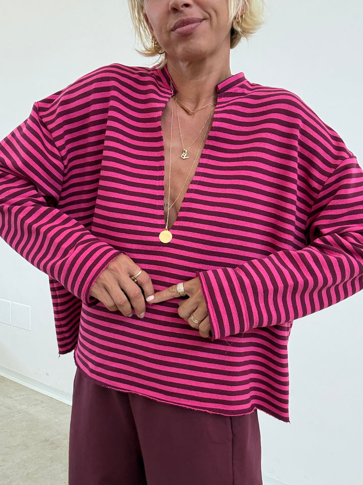 FELPA RACHELE RIGHE FUCSIA/PRUGNA