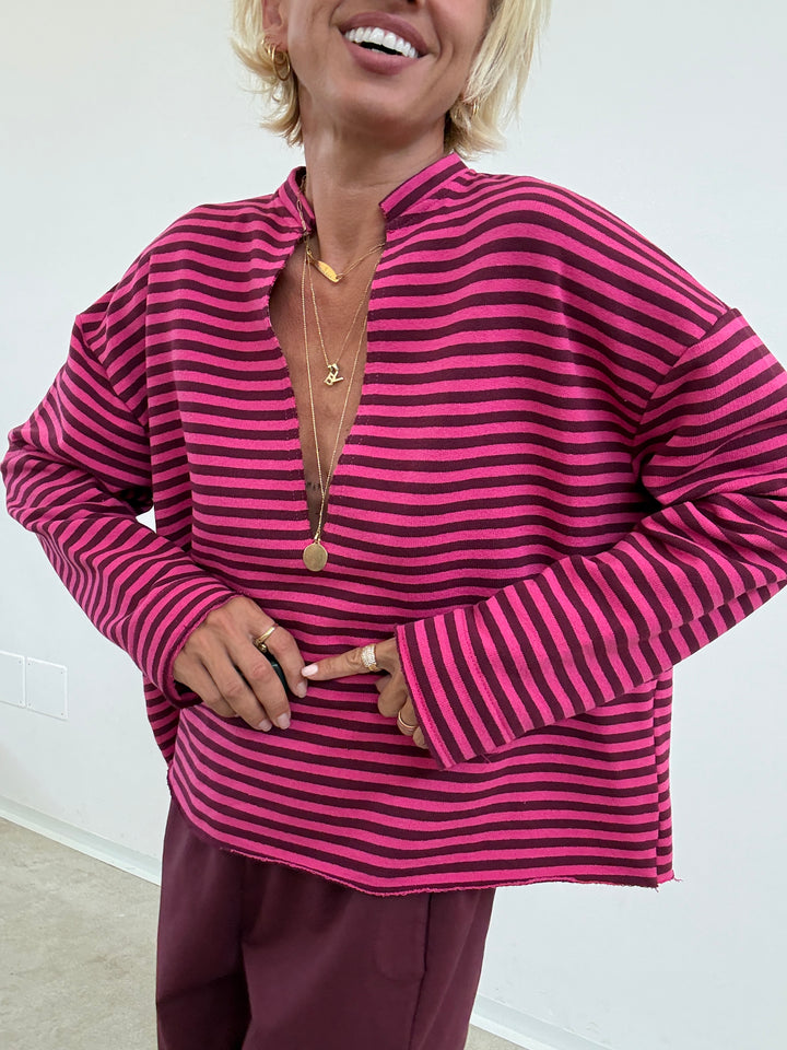 FELPA RACHELE RIGHE FUCSIA/PRUGNA
