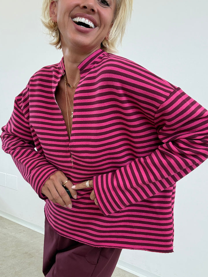 FELPA RACHELE RIGHE FUCSIA/PRUGNA
