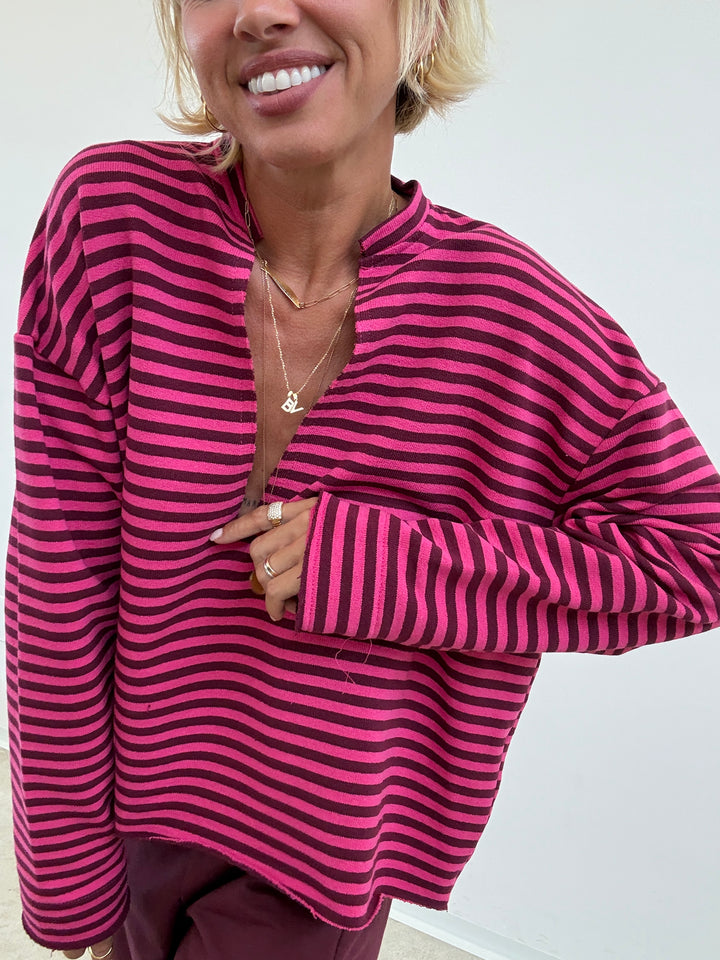 FELPA RACHELE RIGHE FUCSIA/PRUGNA