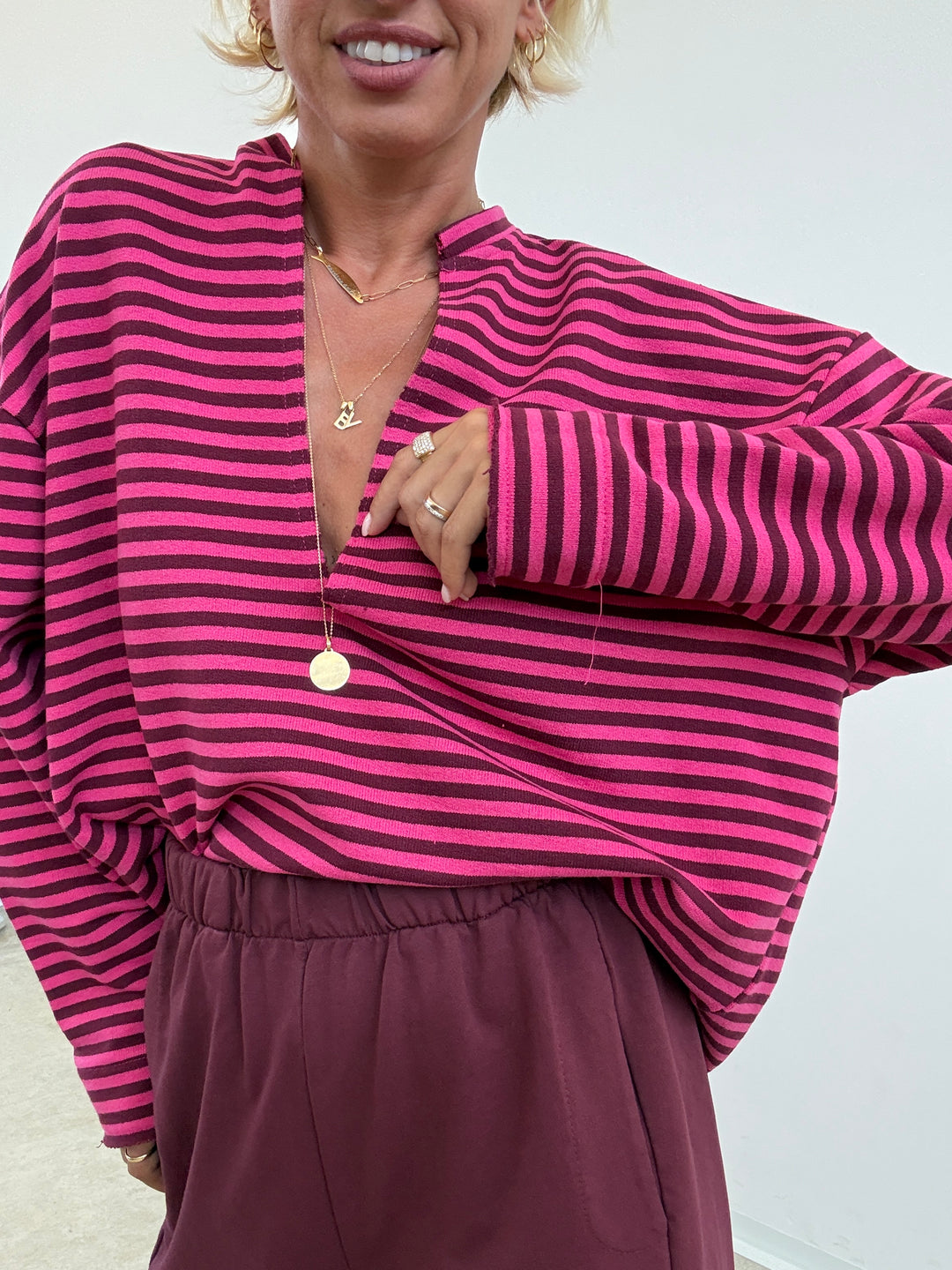 FELPA RACHELE RIGHE FUCSIA/PRUGNA