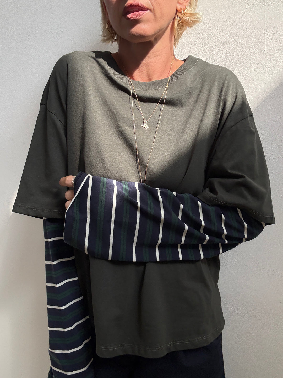 TSHIRT MANICA A RIGHE VERDE MILI