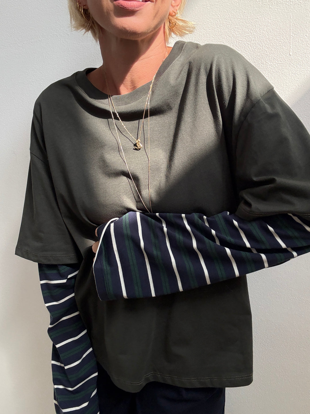 TSHIRT MANICA A RIGHE VERDE MILI
