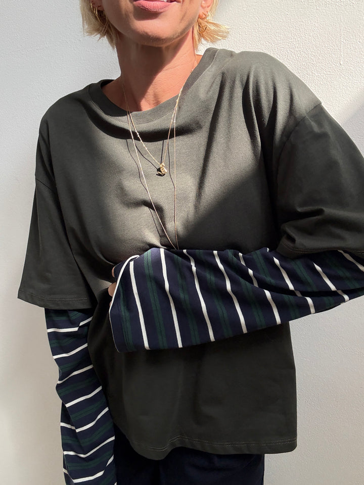TSHIRT MANICA A RIGHE VERDE MILI