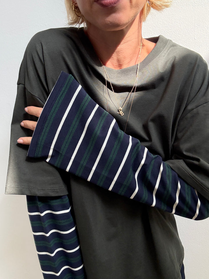 TSHIRT MANICA A RIGHE VERDE MILI