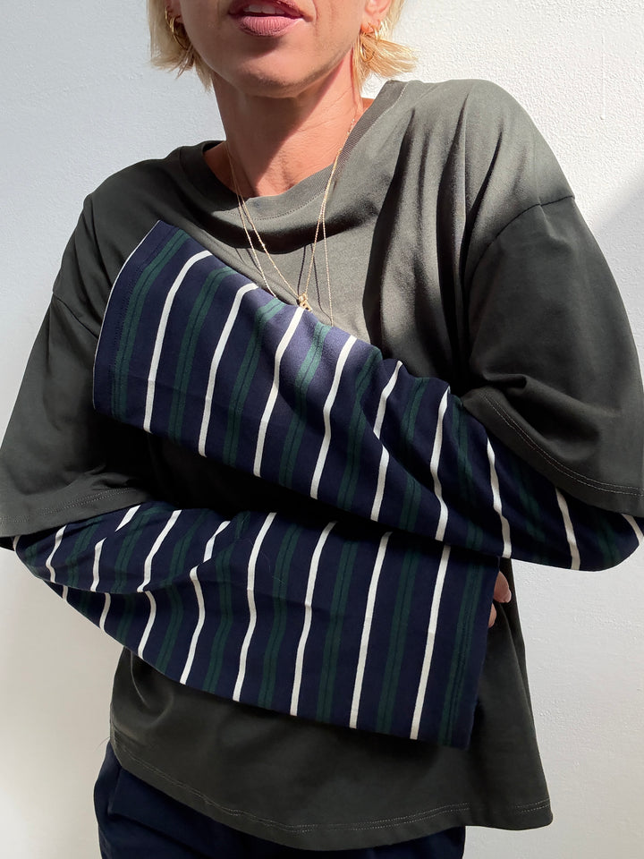 TSHIRT MANICA A RIGHE VERDE MILI