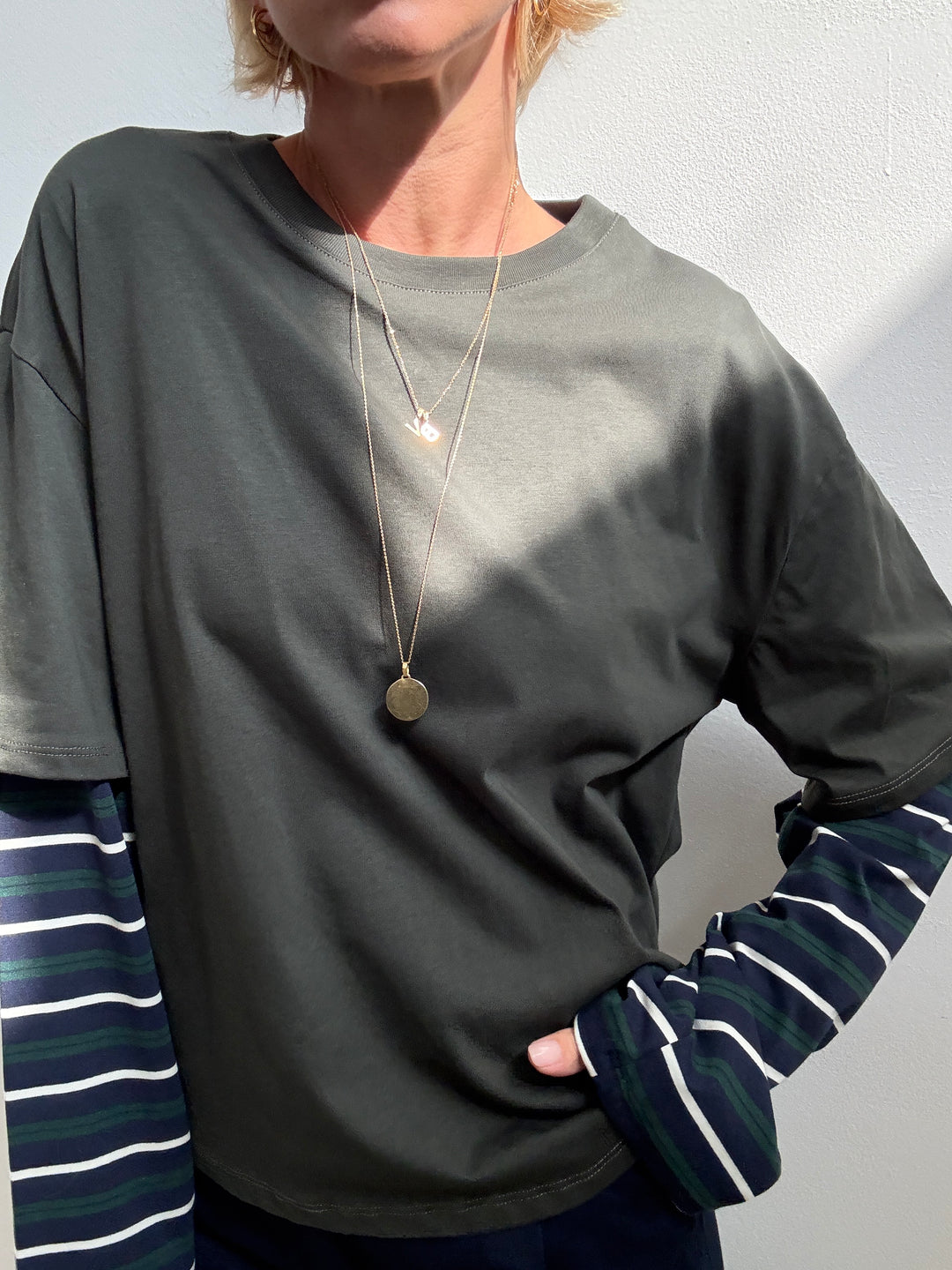 TSHIRT MANICA A RIGHE VERDE MILI