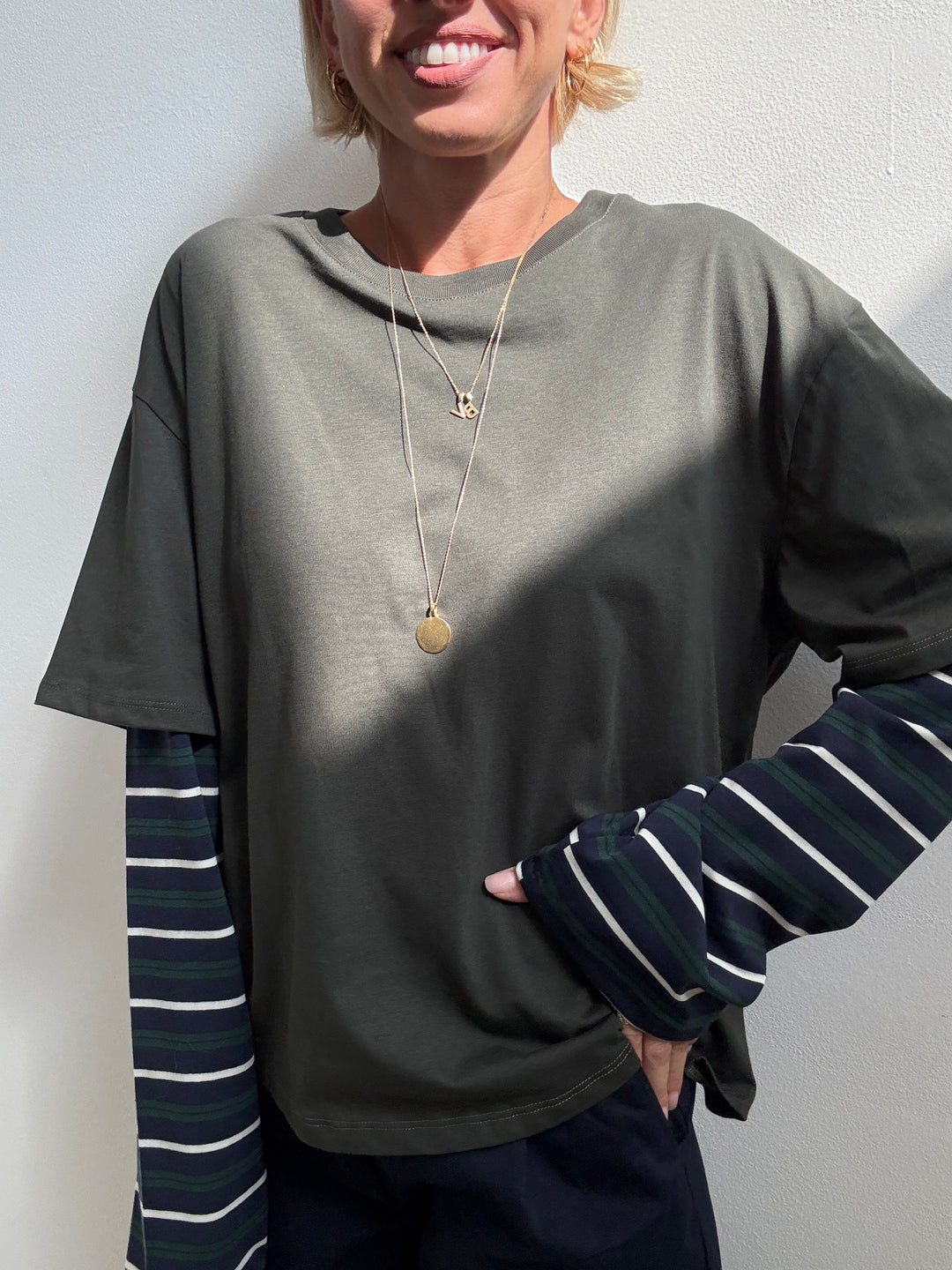 TSHIRT MANICA A RIGHE VERDE MILI