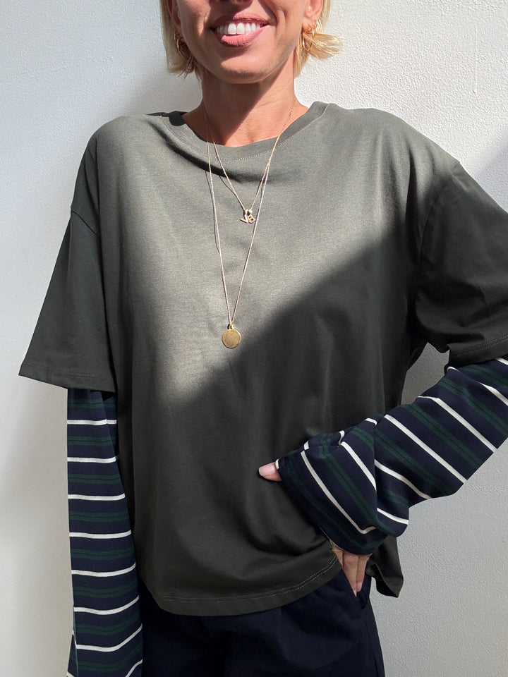 TSHIRT MANICA A RIGHE VERDE MILI