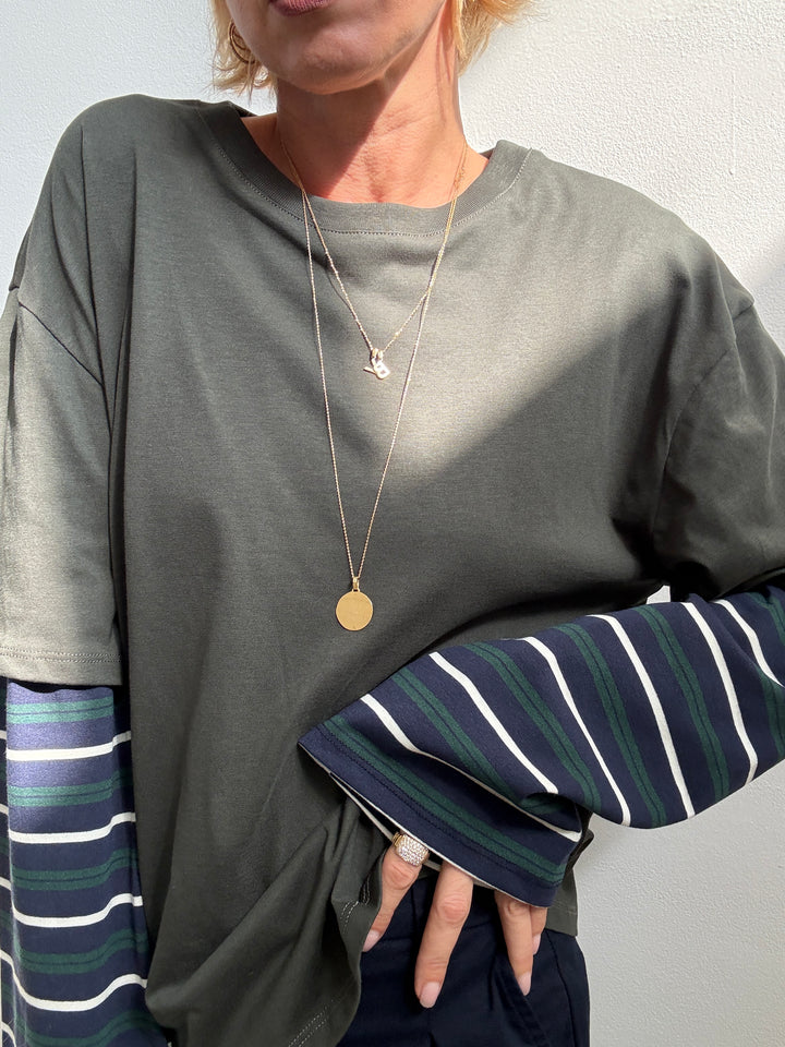 TSHIRT MANICA A RIGHE VERDE MILI