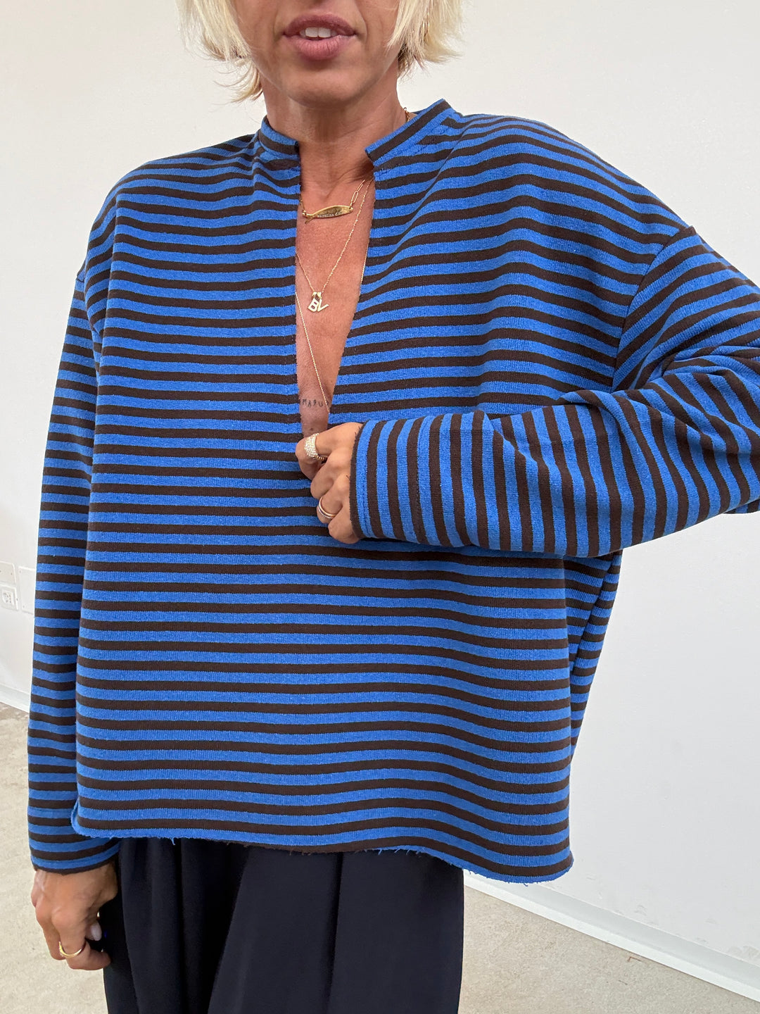 FELPA RACHELE RIGHE BLUETTE/CIOCCO