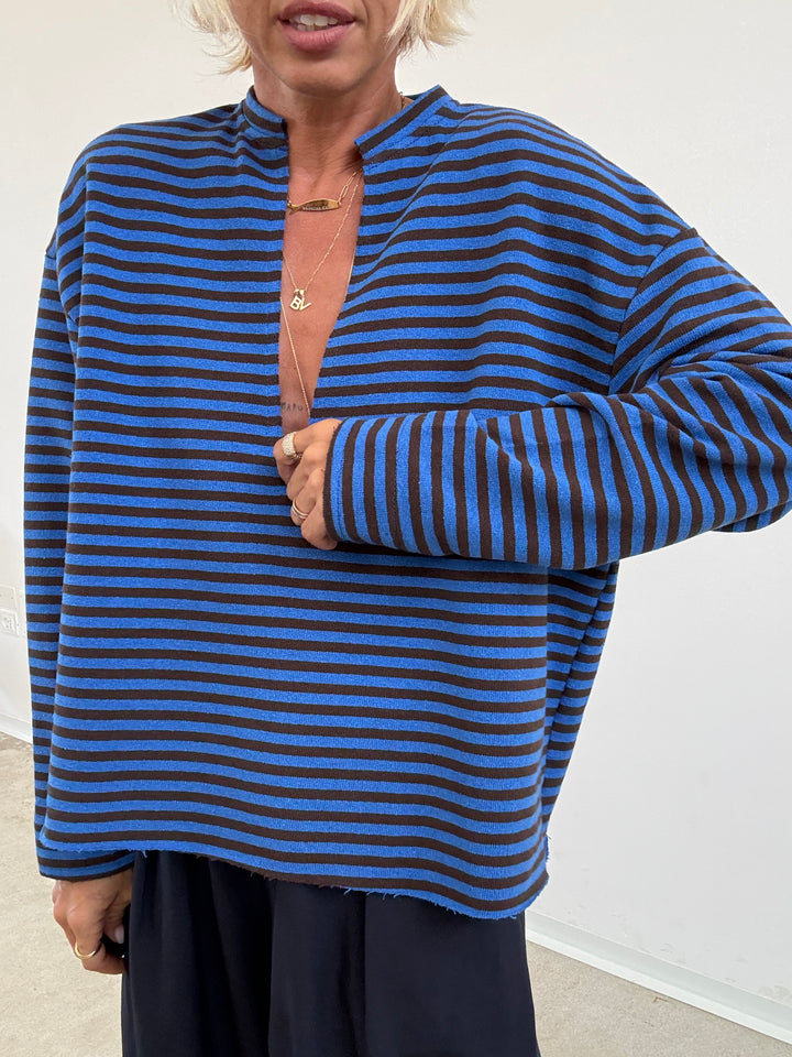 FELPA RACHELE RIGHE BLUETTE/CIOCCO