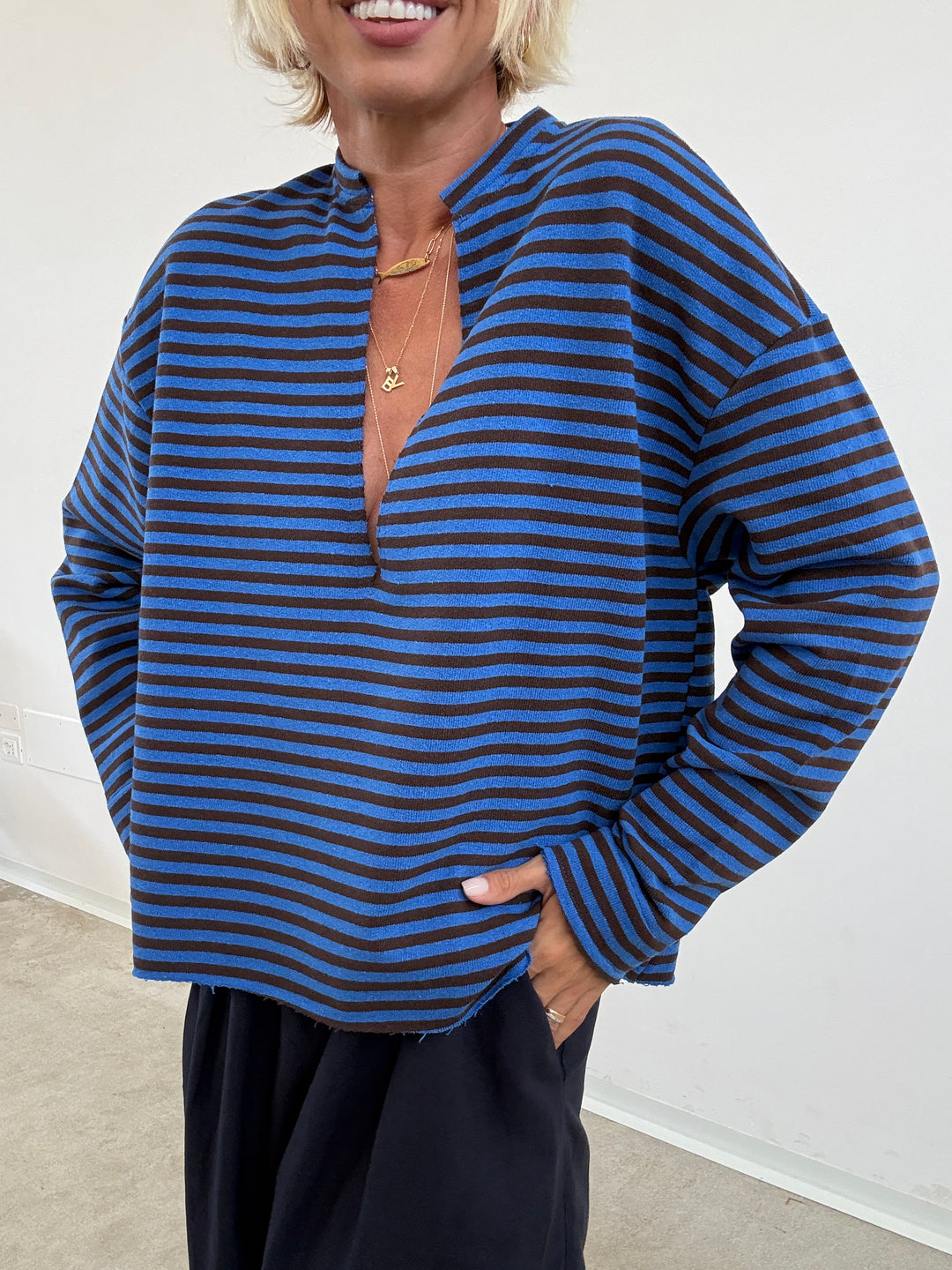 FELPA RACHELE RIGHE BLUETTE/CIOCCO