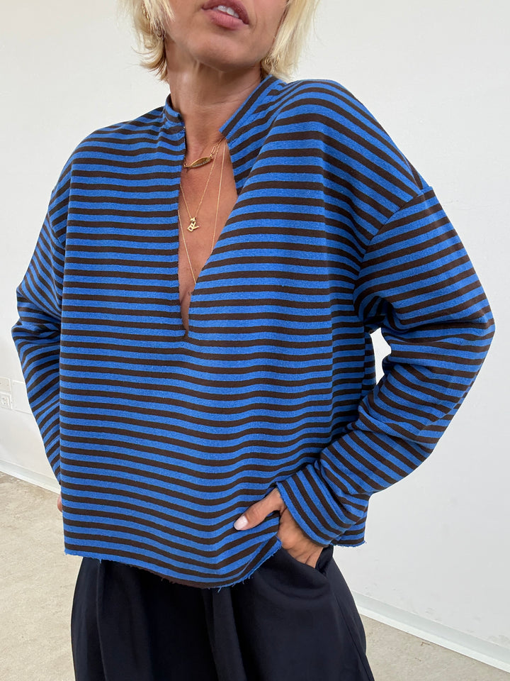 FELPA RACHELE RIGHE BLUETTE/CIOCCO