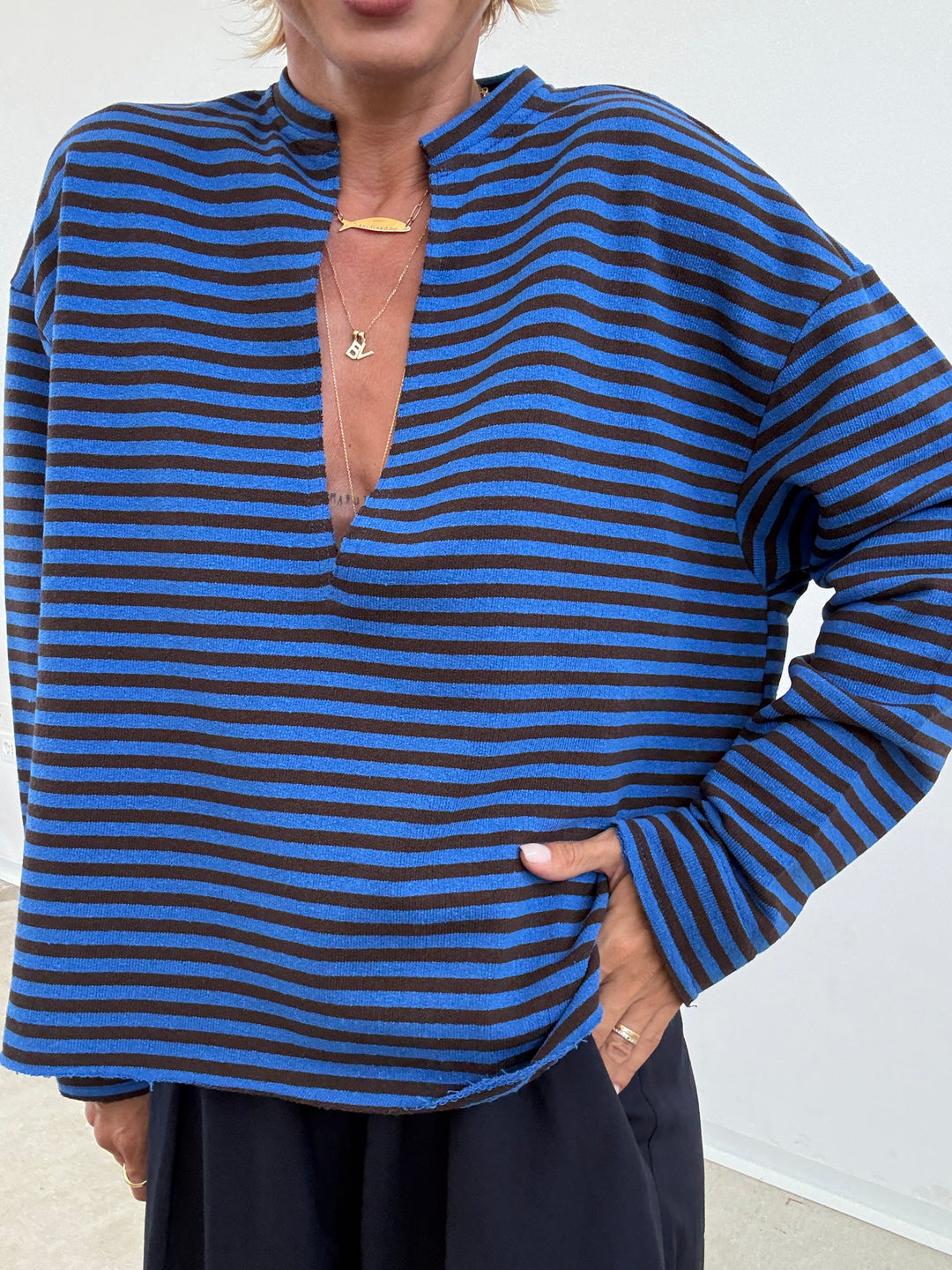 FELPA RACHELE RIGHE BLUETTE/CIOCCO