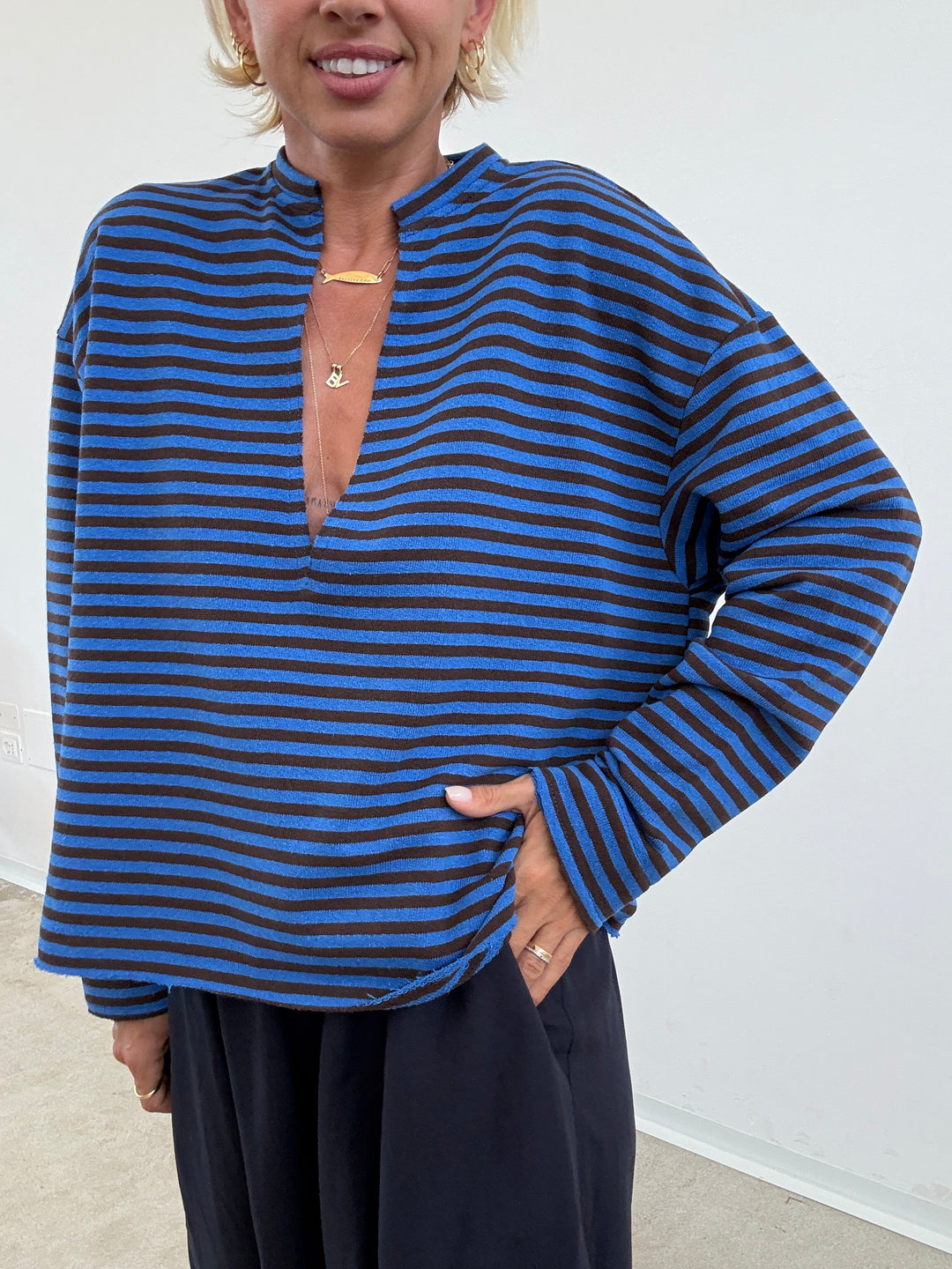 FELPA RACHELE RIGHE BLUETTE/CIOCCO