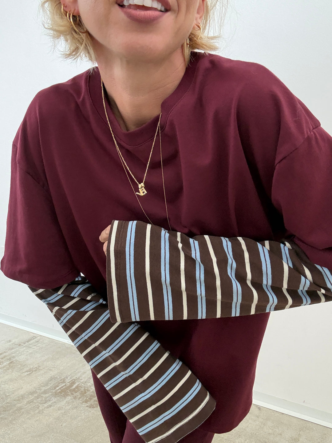 TSHIRT MANICA A RIGHE VINO