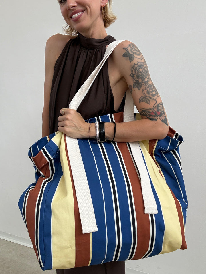 BORSA CANVAS RIGA GIALLO/CIOCCO