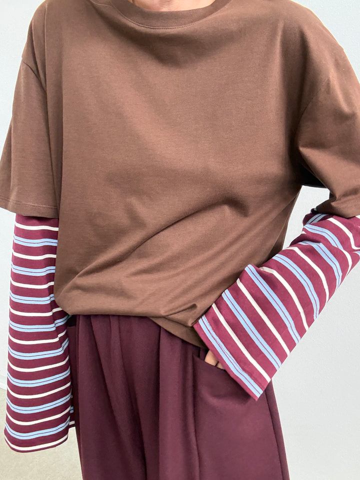 TSHIRT MANICA A RIGHE CIOCCO