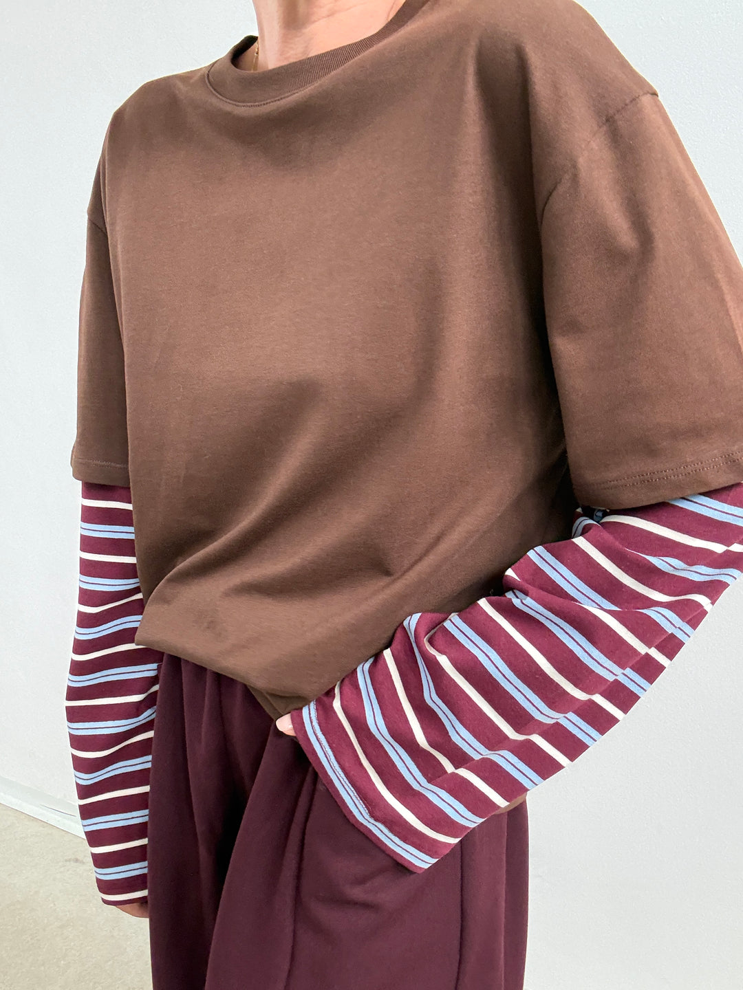 TSHIRT MANICA A RIGHE CIOCCO