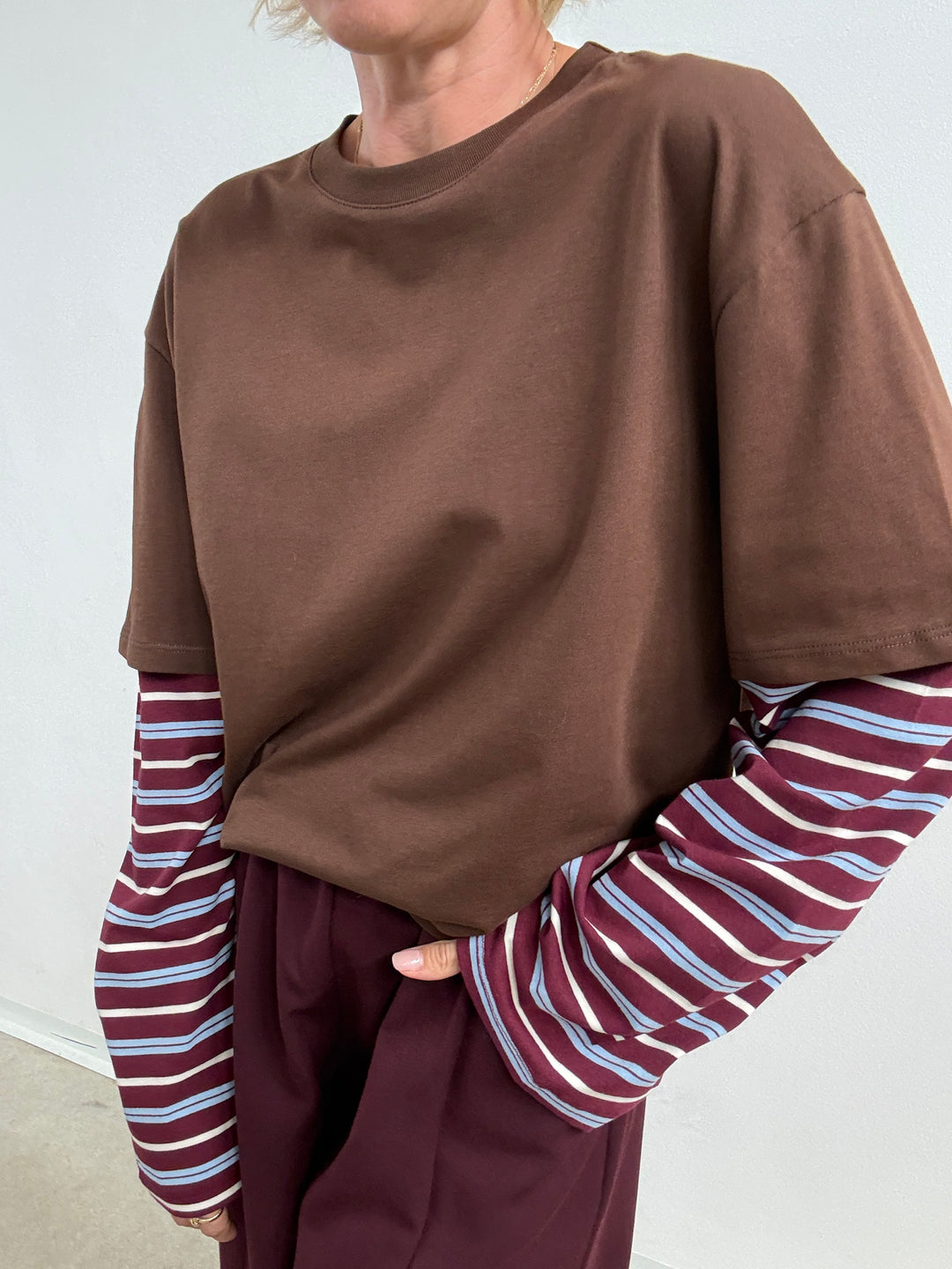 TSHIRT MANICA A RIGHE CIOCCO