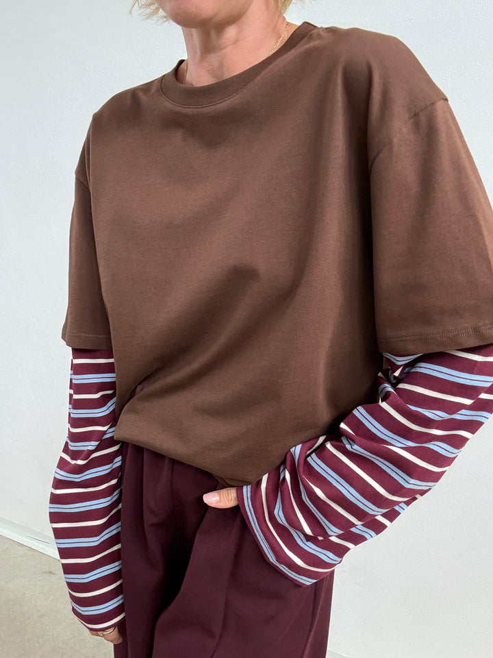 TSHIRT MANICA A RIGHE CIOCCO