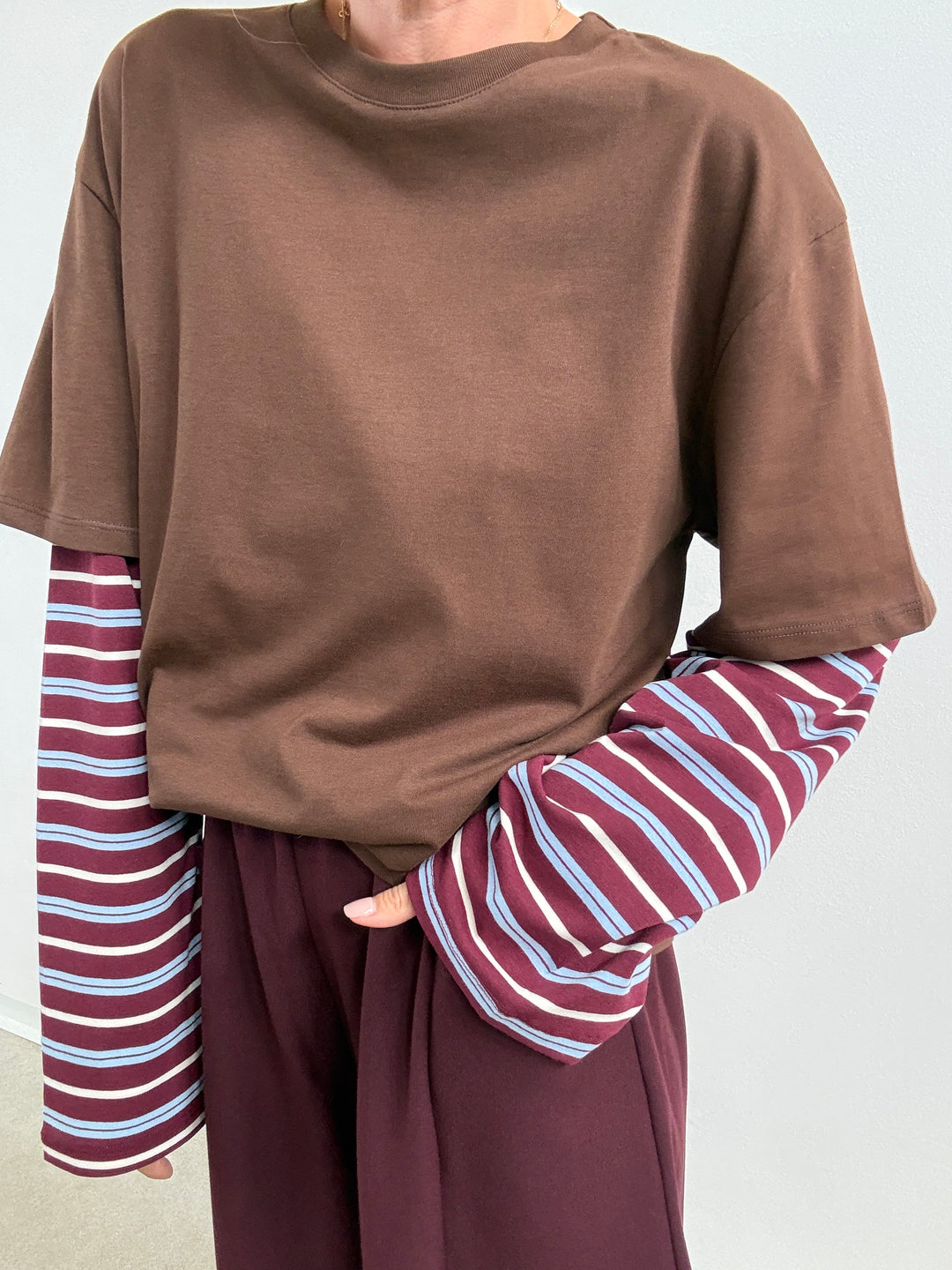 TSHIRT MANICA A RIGHE CIOCCO