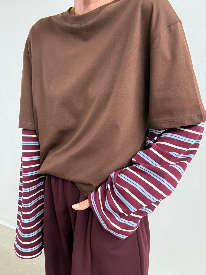 TSHIRT MANICA A RIGHE CIOCCO