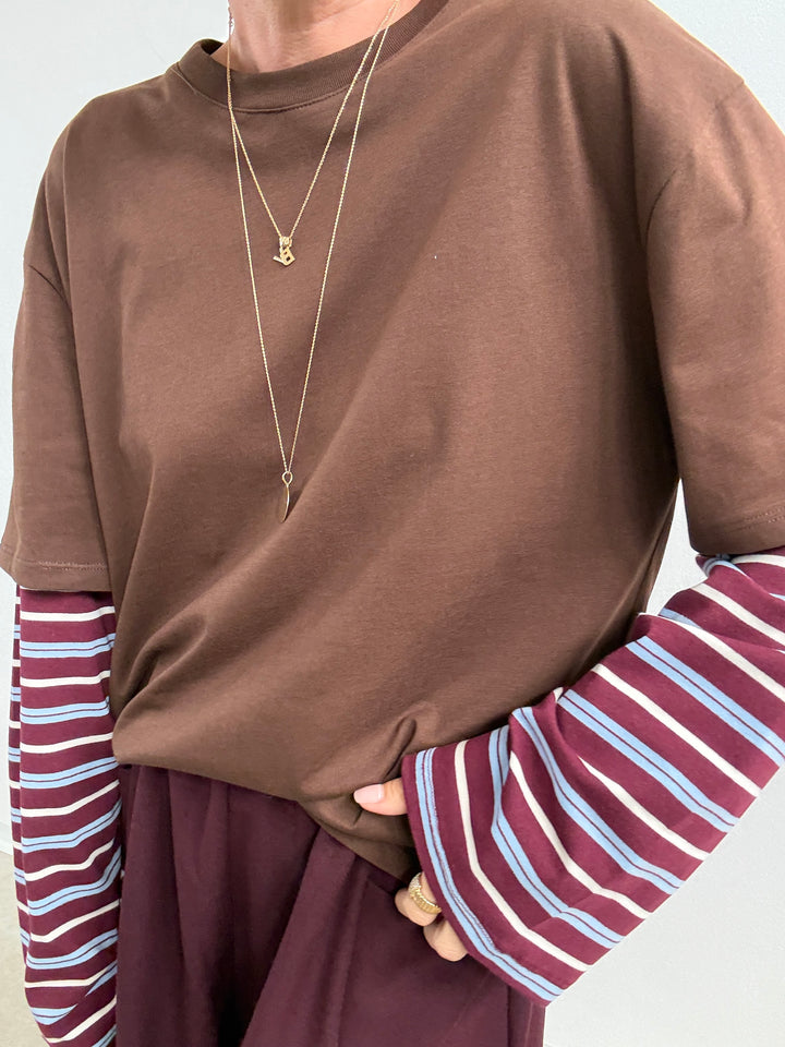TSHIRT MANICA A RIGHE CIOCCO
