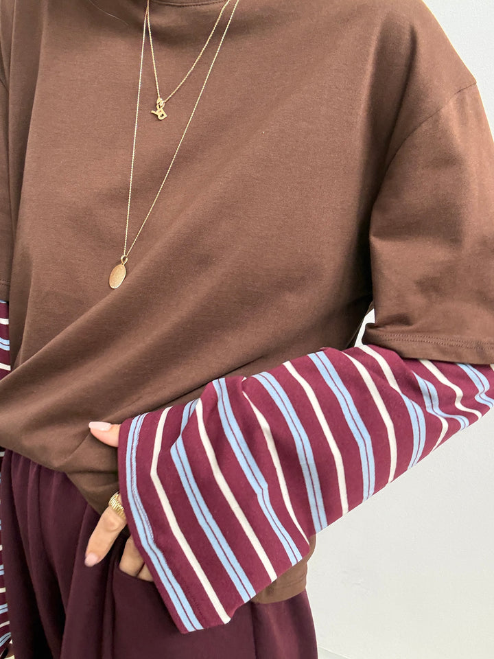 TSHIRT MANICA A RIGHE CIOCCO