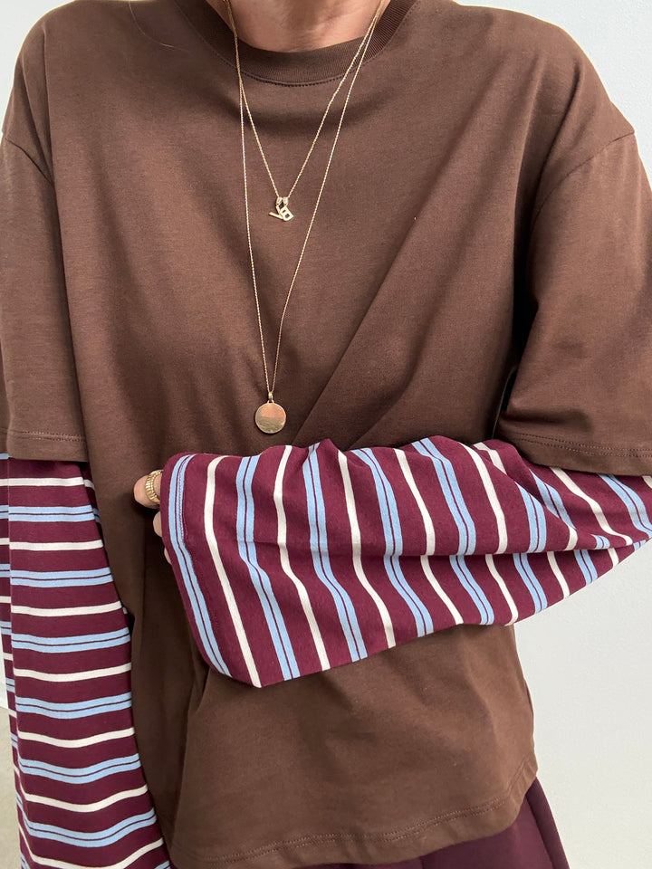 TSHIRT MANICA A RIGHE CIOCCO