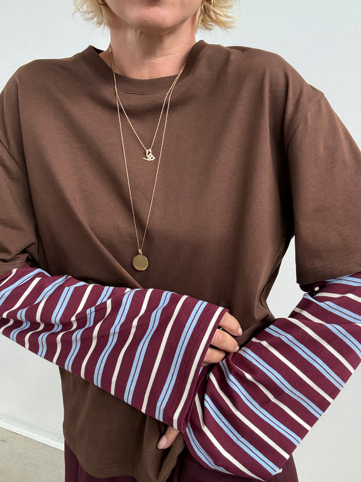 TSHIRT MANICA A RIGHE CIOCCO