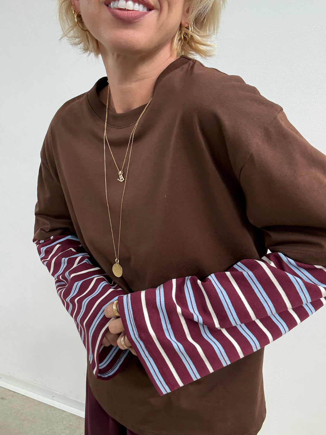 TSHIRT MANICA A RIGHE CIOCCO