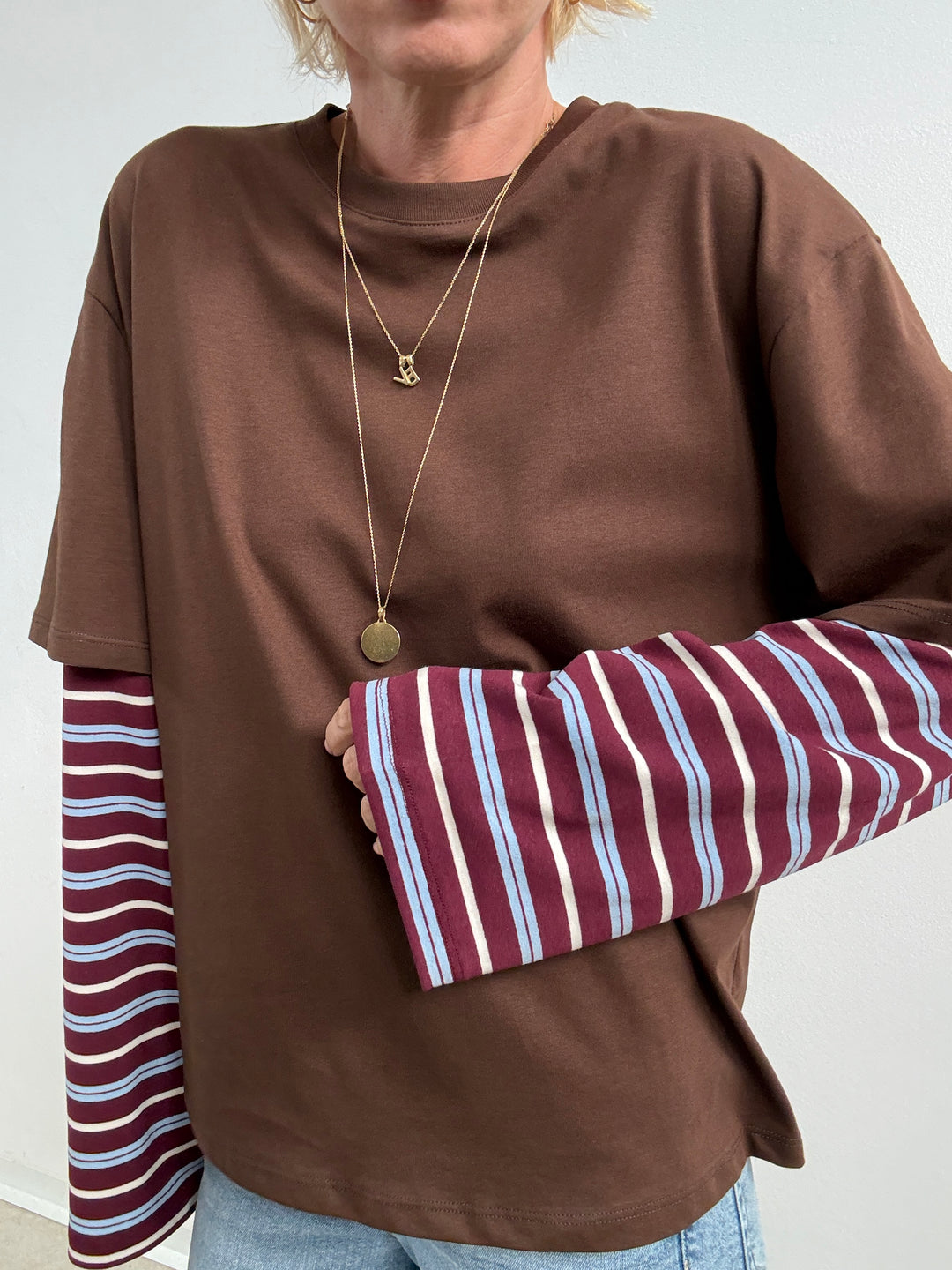 TSHIRT MANICA A RIGHE CIOCCO