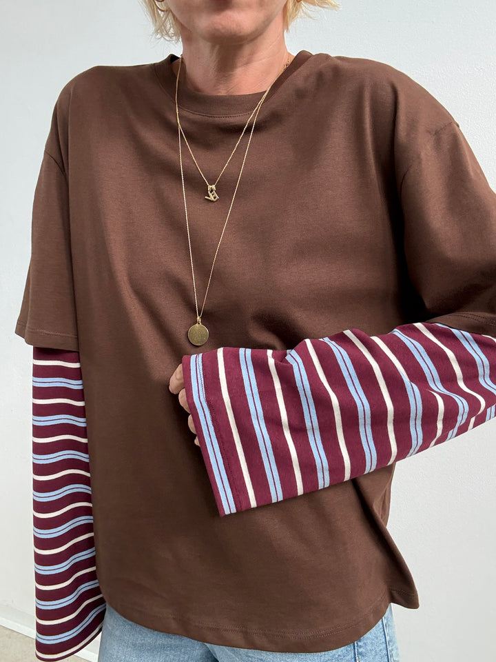 TSHIRT MANICA A RIGHE CIOCCO