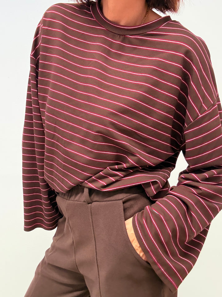 TSHIRT RIGHE CIOCCOLATO/AMARENA