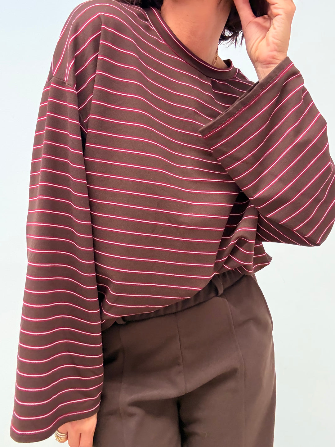 TSHIRT RIGHE CIOCCOLATO/AMARENA