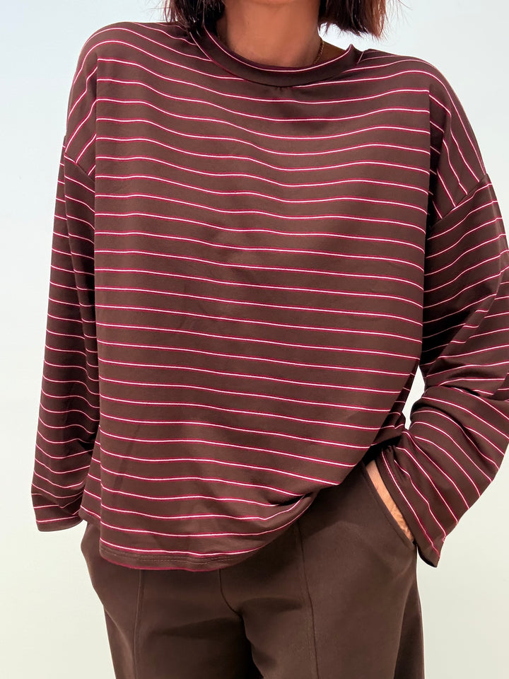 TSHIRT RIGHE CIOCCOLATO/AMARENA