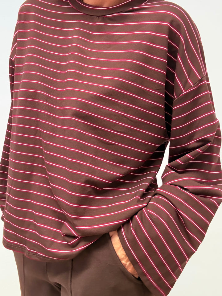 TSHIRT RIGHE CIOCCOLATO/AMARENA