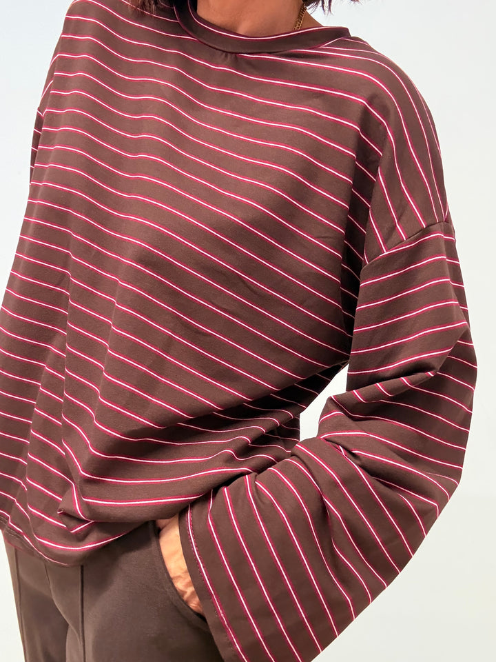 TSHIRT RIGHE CIOCCOLATO/AMARENA