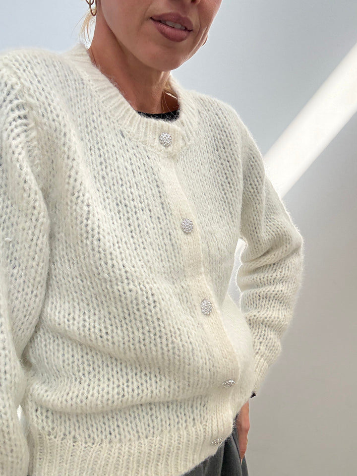 CARDIGAN BOTTONI GEMME PANNA