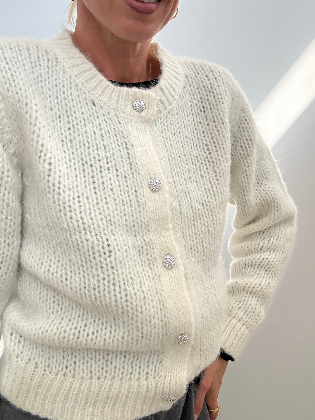 CARDIGAN BOTTONI GEMME PANNA