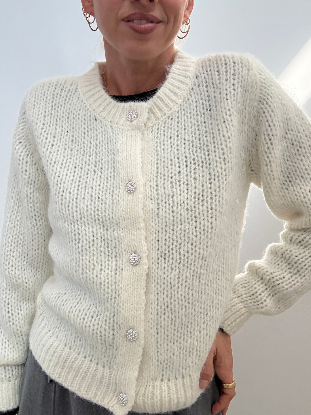 CARDIGAN BOTTONI GEMME PANNA