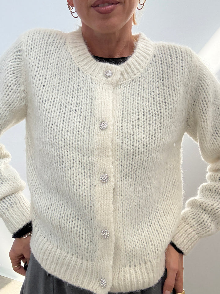 CARDIGAN BOTTONI GEMME PANNA