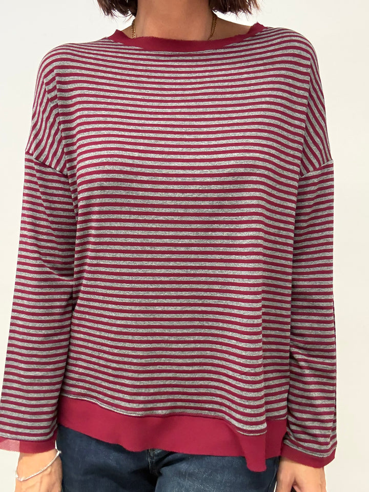 TSHIRT RIGHE ORGANZA BORDEAUX GRIGIO