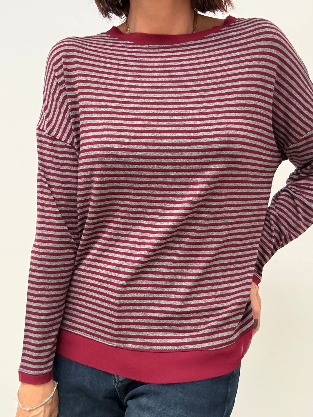 TSHIRT RIGHE ORGANZA BORDEAUX GRIGIO