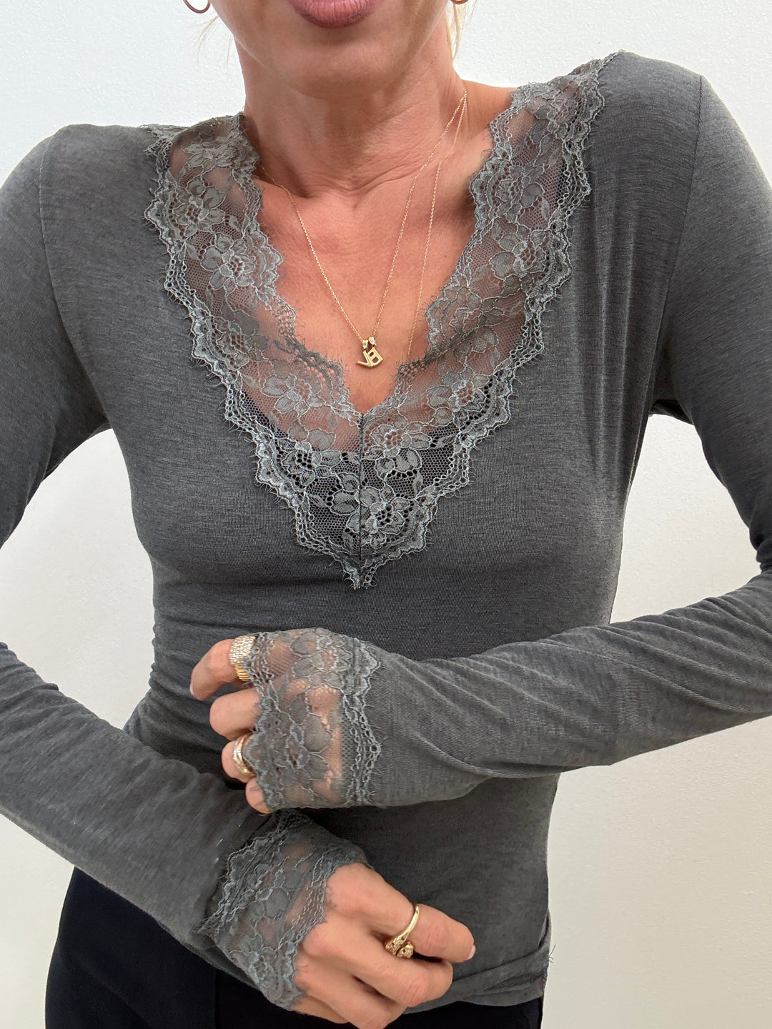 TSHIRT CASHMERE PIZZO GRIGIO