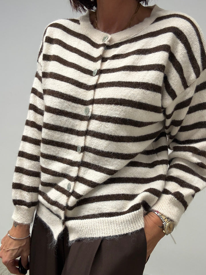 CARDIGAN PATRIZIA RIGHE BEIGE/CIOCCO
