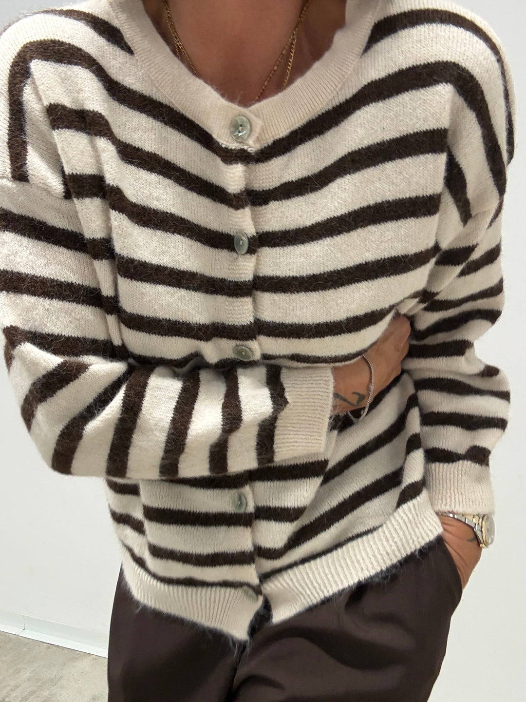 CARDIGAN PATRIZIA RIGHE BEIGE/CIOCCO